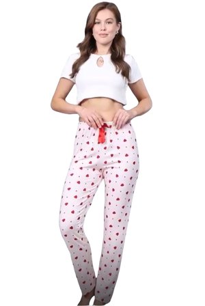 Pijama Altı Modal  Ring Viskon Kumaş Çilek Desenli-Pembe