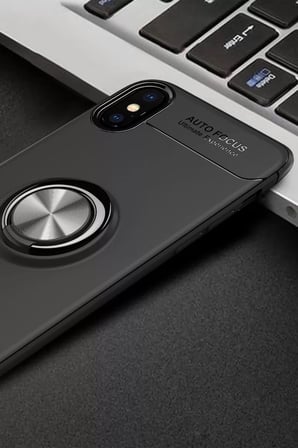 Newface Apple iPhone XS Max Kılıf Range Yüzüklü Silikon - Siyah
