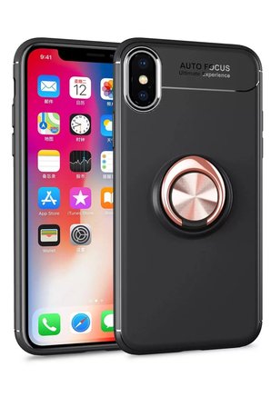 Newface Apple iPhone XS Max Kılıf Range Yüzüklü Silikon - Siyah-Gold