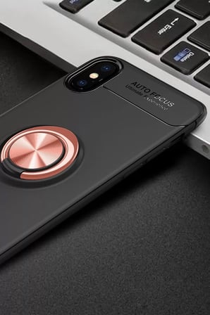 Newface Apple iPhone XS Max Kılıf Range Yüzüklü Silikon - Siyah-Gold