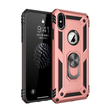 Newface Apple iPhone X Kılıf Sofya Yüzüklü Silikon Kapak - Rose