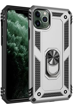 Newface Apple iPhone 11 Pro Max Kılıf Sofya Yüzüklü Silikon Kapak - Gümüş