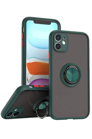 Newface Apple iPhone 11 Kılıf Montreal Yüzüklü Silikon Kapak - Yeşil