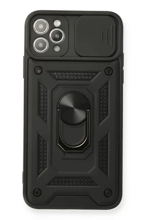 Newface Apple iPhone 11 Pro Kılıf Pars Lens Yüzüklü Silikon - Siyah