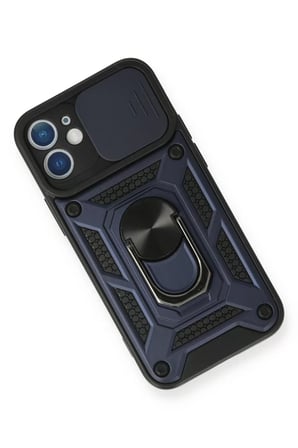 Newface Apple iPhone 12 Kılıf Pars Lens Yüzüklü Silikon - Lacivert