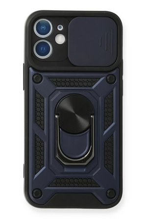 Newface Apple iPhone 12 Mini Kılıf Pars Lens Yüzüklü Silikon - Lacivert