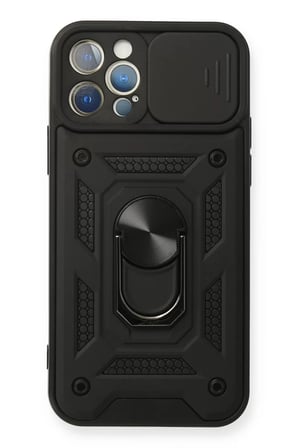 Newface Apple iPhone 12 Pro Kılıf Pars Lens Yüzüklü Silikon - Siyah