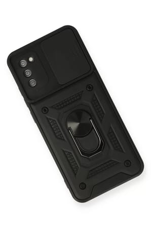 Newface Samsung Galaxy A02S Kılıf Pars Lens Yüzüklü Silikon - Siyah