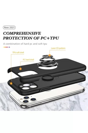 Newface Apple iPhone 11 Pro Max Kılıf Elit Yüzüklü Kapak - Siyah