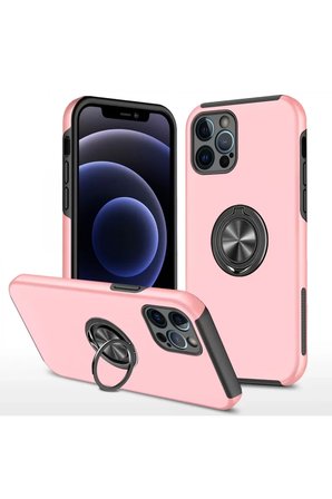 Newface Apple iPhone 12 Pro Max Kılıf Elit Yüzüklü Kapak - Pembe