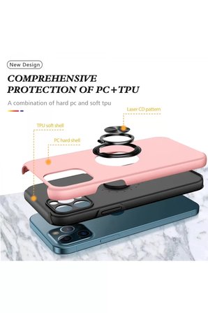 Newface Apple iPhone 12 Pro Max Kılıf Elit Yüzüklü Kapak - Pembe