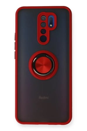 Newface Xiaomi Redmi 9 Kılıf Montreal Yüzüklü Silikon Kapak - Kırmızı