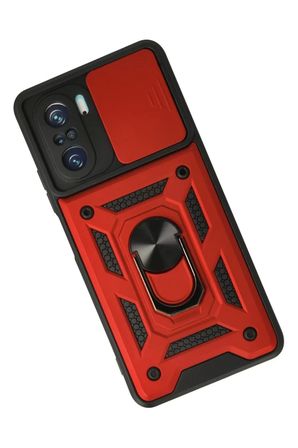 Newface Xiaomi Poco F3 Kılıf Pars Lens Yüzüklü Silikon - Kırmızı