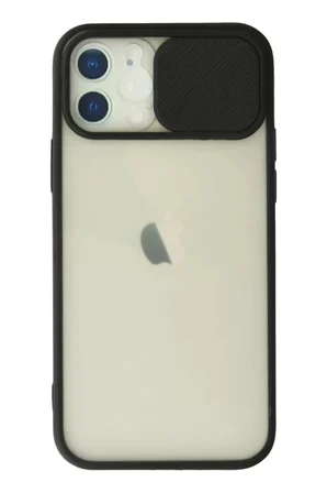 Newface Apple iPhone 12 Kılıf Palm Buzlu Kamera Sürgülü Silikon - Siyah