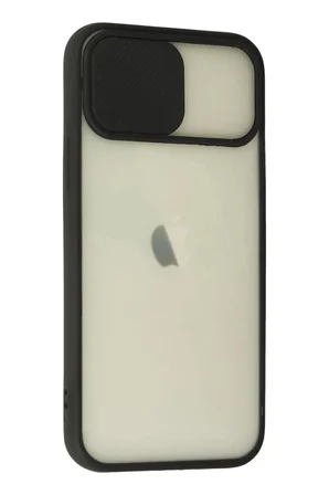 Newface Apple iPhone 12 Kılıf Palm Buzlu Kamera Sürgülü Silikon - Siyah