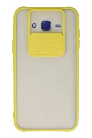 Newface Samsung Galaxy J7 Kılıf Palm Buzlu Kamera Sürgülü Silikon - Sarı