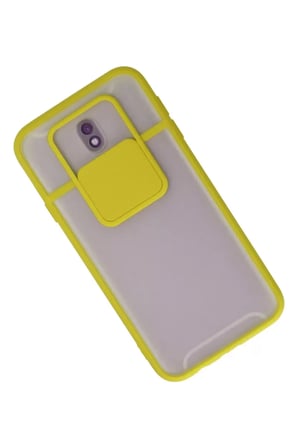 Newface Samsung Galaxy J7 Pro / J730 Kılıf Palm Buzlu Kamera Sürgülü Silikon - Sarı