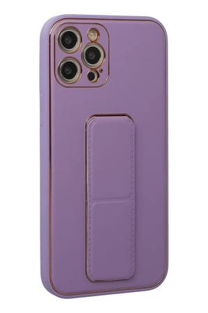 Newface Apple iPhone 12 Pro Kılıf Coco Deri Standlı Kapak - Lila