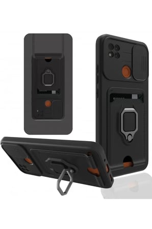 Newface Xiaomi Redmi 9C Kılıf Zuma Kartvizitli Yüzüklü Silikon - Siyah
