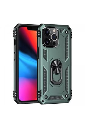 Newface Apple iPhone 13 Pro Max Kılıf Sofya Yüzüklü Silikon Kapak - Yeşil
