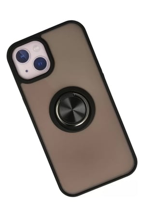 Newface Apple iPhone 13 Kılıf Montreal Yüzüklü Silikon Kapak - Siyah