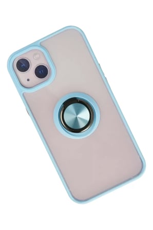 Newface Apple iPhone 13 Kılıf Montreal Yüzüklü Silikon Kapak - Buz Mavi