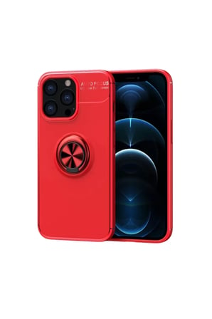 Newface Apple iPhone 13 Pro Kılıf Range Yüzüklü Silikon - Kırmızı