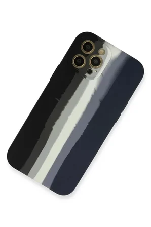 Newface Apple iPhone 12 Pro Max Kılıf Ebruli Lansman Silikon - Siyah-Lacivert