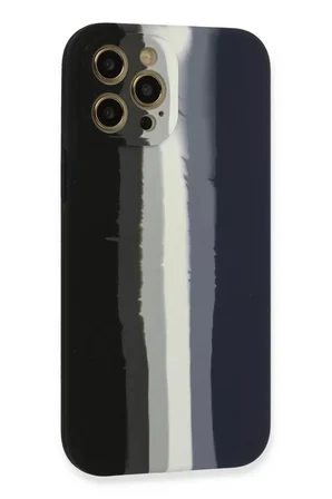 Newface Apple iPhone 12 Pro Max Kılıf Ebruli Lansman Silikon - Siyah-Lacivert