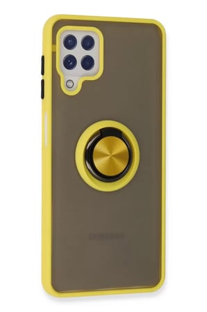 Newface Samsung Galaxy A22 Kılıf Montreal Yüzüklü Silikon Kapak - Sarı