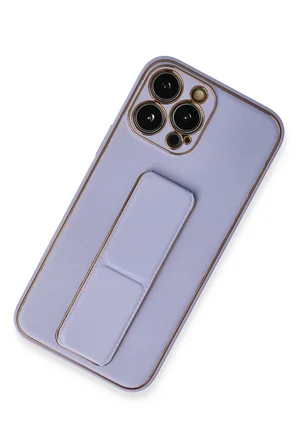 Newface Apple iPhone 13 Pro Max Kılıf Coco Deri Standlı Kapak - Lila
