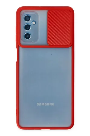 Newface Samsung Galaxy M52 5G Kılıf Palm Buzlu Kamera Sürgülü Silikon - Kırmızı