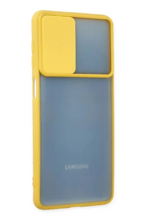 Newface Samsung Galaxy M52 5G Kılıf Palm Buzlu Kamera Sürgülü Silikon - Sarı