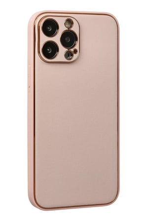 Newface Apple iPhone 13 Pro Kılıf Coco Deri Silikon Kapak - Pudra