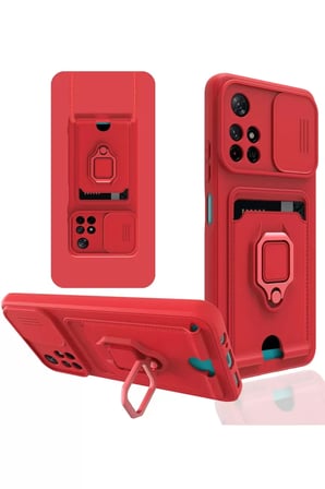 Newface Xiaomi Redmi Note 11T Kılıf Zuma Kartvizitli Yüzüklü Silikon - Kırmızı
