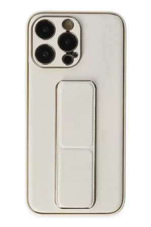 Newface Apple iPhone 13 Pro Kılıf Coco Deri Standlı Kapak - Beyaz