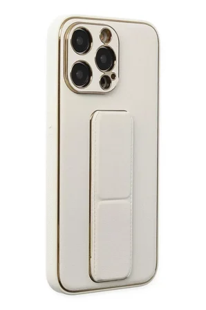Newface Apple iPhone 13 Pro Kılıf Coco Deri Standlı Kapak - Beyaz