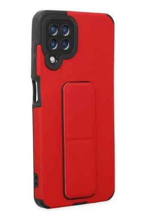 Newface Samsung Galaxy A22 Kılıf Mega Standlı Silikon - Kırmızı