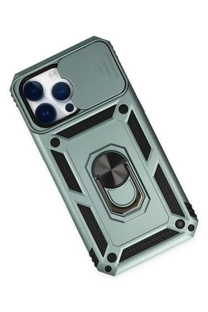 Newface Apple iPhone 14 Pro Kılıf Pars Lens Yüzüklü Silikon - Yeşil