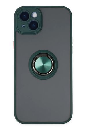 Newface Apple iPhone 14 Kılıf Montreal Yüzüklü Silikon Kapak - Yeşil