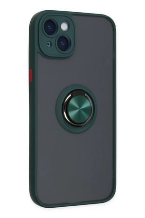 Newface Apple iPhone 14 Kılıf Montreal Yüzüklü Silikon Kapak - Yeşil