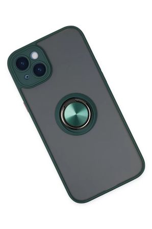Newface Apple iPhone 14 Kılıf Montreal Yüzüklü Silikon Kapak - Yeşil