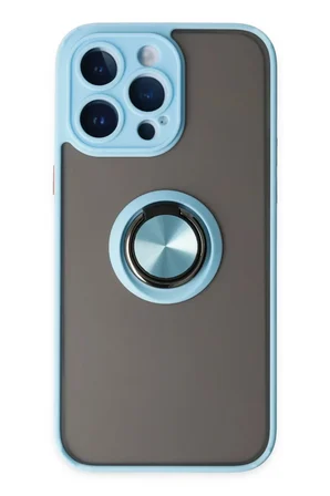 Newface Apple iPhone 14 Pro Kılıf Montreal Yüzüklü Silikon Kapak - Buz Mavi