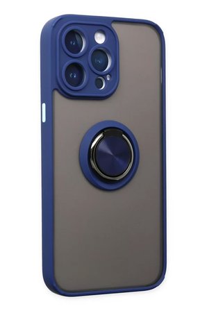 Newface Apple iPhone 14 Pro Kılıf Montreal Yüzüklü Silikon Kapak - Lacivert