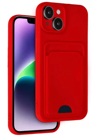 Newface Apple iPhone 14 Kılıf Kelvin Kartvizitli Silikon - Kırmızı
