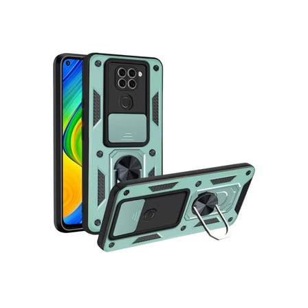Newface Xiaomi Redmi Note 9 4G Kılıf Pars Lens Yüzüklü Silikon - Yeşil