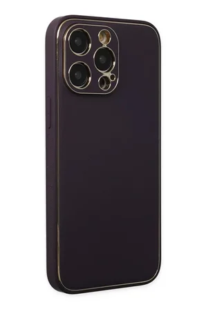 Newface Apple iPhone 13 Pro Kılıf Coco Deri Silikon Kapak - Derin Mor