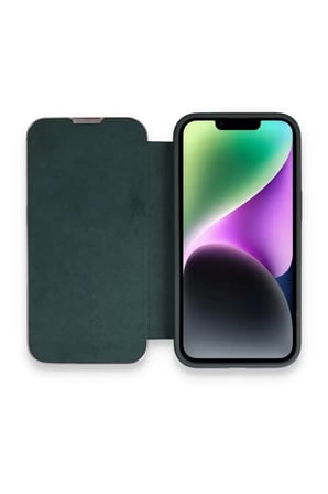 Newface Apple iPhone 13 Pro Kılıf Dolpin Kapaklı - Koyu Yeşil