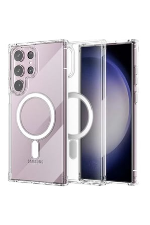 Newface Samsung Galaxy S23 Ultra Kılıf Magneticsafe Şeffaf Silikon - Şeffaf
