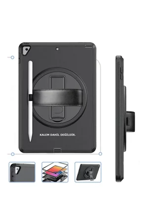 Newface Apple iPad 10.2 (7.nesil) Kılıf Hand Strap Tablet Kılıfı - Siyah
